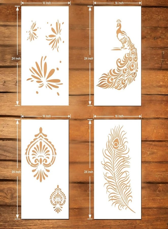 ARandNJ قوالب رسم جدارية من ARandNJ (المقاس: 16 × 24 بوصة) - نقش: طاووس أنيق، فن ميواري، فن الرش، تصميم ريش مايوري. مثالية لتزيين جدران المنزل (عبوة من 4 قطع). - Image 2